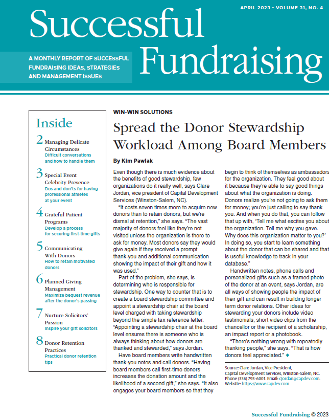 Win-Win Solutions: Spread the Donor Stewardship Workload Among Your Board Members